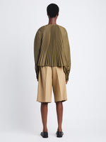Back full length image of model wearing Monica Top In Compact Poplin in WOOD