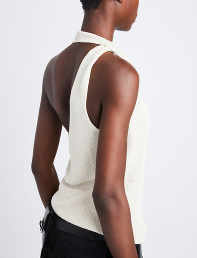 Detail image of model wearing Stevie Top In Textured Knit in WHITE