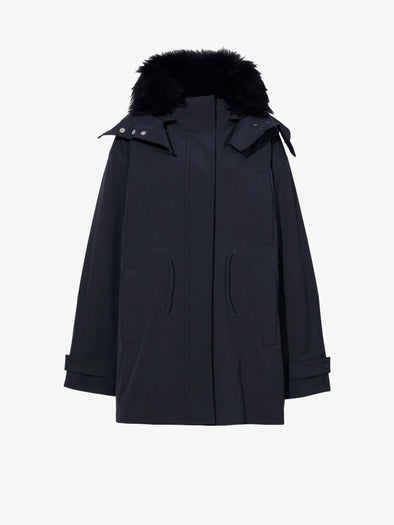 Proenza Schouler Still Life image of Wilder Coat in Stretch Nylon with Shearling in BLACK