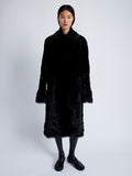 Front full length image of model wearing Fiona Coat In Sheared Toscana in Black