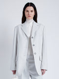 Cropped front image of model wearing Archer Jacket in Wool Twill Suiting in SMOKE