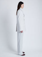 Side image of model wearing Archer Jacket in Wool Twill Suiting in SMOKE