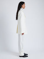 Side full length image of model wearing Archer Jacket In Wool Twill in Wax