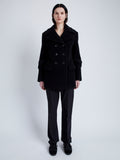 Front full length image of model wearing Rowen Peacoat In Eco Double Face Wool in Black