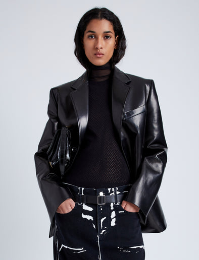 Front cropped image of model wearing Hayes Jacket In Leather in Black