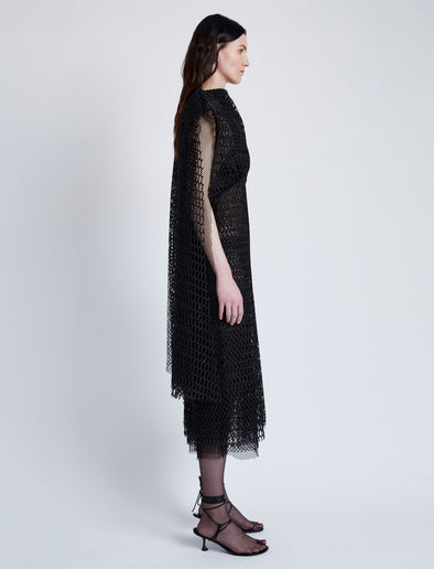 Proenza Schouler Side image of model wearing Maude Dress in Geo Lace in BLACK