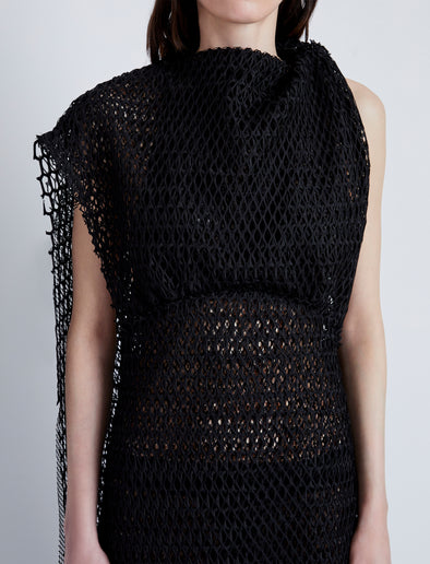 Proenza Schouler Detail image of model wearing Maude Dress in Geo Lace in BLACK