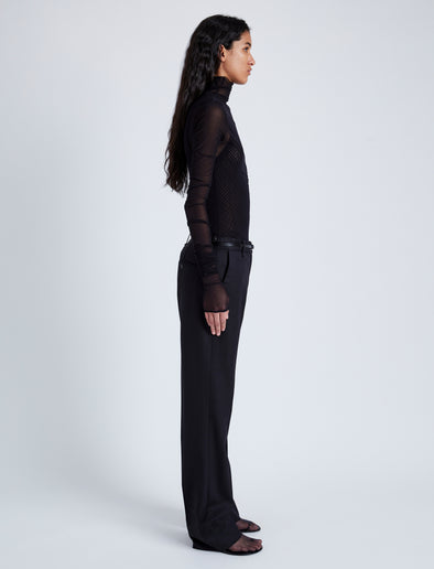 Proenza Schouler Side full length image of model wearing Rio Top in Stretch Tulle Jersey in BLACK