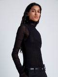 Detail image of model wearing Rio Top In Tulle Jersey in Black
