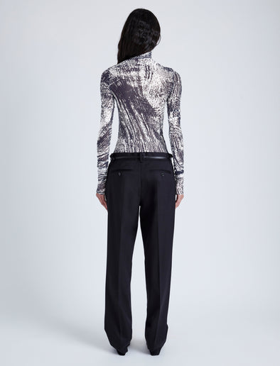 Proenza Schouler Back full length image of model wearing Rio Top in Printed Stretch Tulle Jersey in CONCRETE