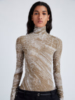 Proenza Schouler Detail image of model wearing Rio Top in Printed Stretch Tulle Jersey in WOOD