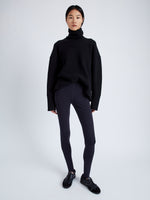 Front full length image of model wearing Stiltsman Stirrup In Compact Jersey in Black