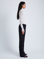 Side full length image of model wearing Teddy Pant In Wool Twill in Black