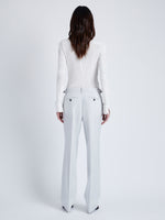 Back image of model wearing Teddy Pant in Wool Twill Suiting in SMOKE