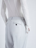 Detail image of model wearing Teddy Pant in Wool Twill Suiting in SMOKE