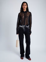 Front full length image of model wearing Smithson Shirt In Silk Knit in Black