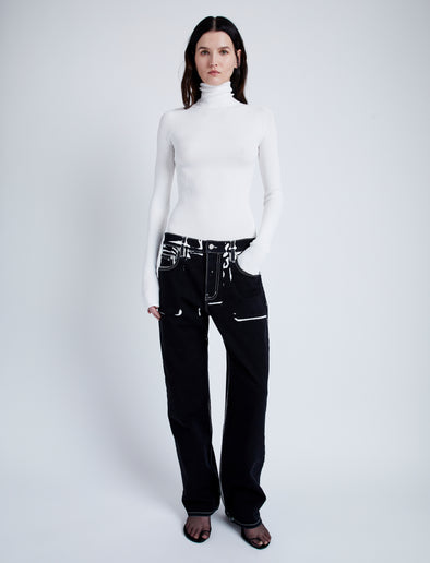 Proenza Schouler Front full length image of model wearing Fox Top In Matte Viscose Rib in WHITE