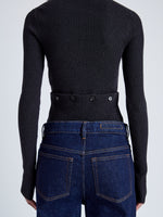 Detail image of model wearing Alyssa Sweater In Wool Viscose Knit in Charcoal