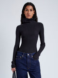Front cropped image of model wearing Alyssa Sweater In Wool Viscose Knit in Charcoal