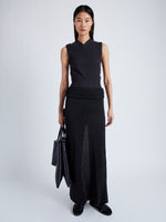 Front image of model wearing Avalon Skirt In Lacquered Knit in Black