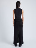 Back full length image of model wearing Avalon Skirt In Lacquered Knit in Black