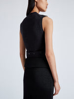 Detail image of model wearing Avalon Skirt In Lacquered Knit in Black