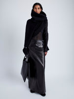 Front full length image of model wearing Tube Scarf In Cashmere Knit in Black
