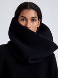 Detail image of model wearing Tube Scarf In Cashmere Knit in Black