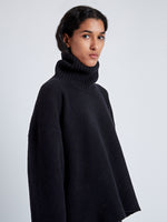 Detail image of model wearing Yara Sweater In Double Face Cashmere in Black