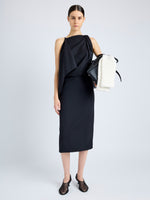 Proenza Schouler Front full length image of model wearing Elena Dress in Wool Gabardine Suiting in BLACK