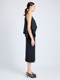 Proenza Schouler Side full length image of model wearing Elena Dress in Wool Gabardine Suiting in BLACK
