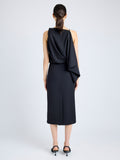 Proenza Schouler Back full length image of model wearing Elena Dress in Wool Gabardine Suiting in BLACK