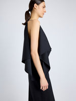 Proenza Schouler Detail image of model wearing Elena Dress in Wool Gabardine Suiting in BLACK