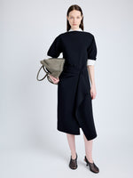 Proenza Schouler Front full length image of model wearing Maisie Dress in Matte Viscose Crepe in BLACK