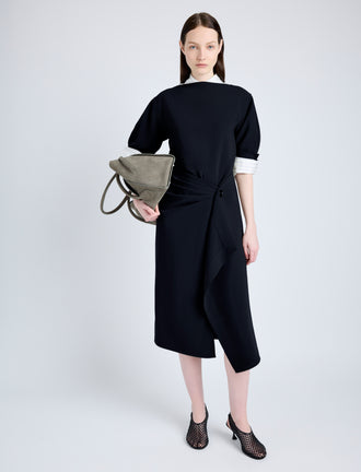Proenza Schouler Front full length image of model wearing Maisie Dress in Matte Viscose Crepe in BLACK