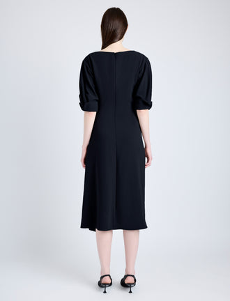 Proenza Schouler Back full length image of model wearing Maisie Dress in Matte Viscose Crepe in BLACK
