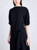 Proenza Schouler Detail image of model wearing Maisie Dress in Matte Viscose Crepe in BLACK