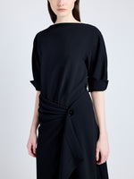 Proenza Schouler Detail image of model wearing Maisie Dress in Matte Viscose Crepe in BLACK