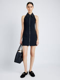 Proenza Schouler Front full length image of model wearing Emi Dress in Bi-Stretch Suiting in BLACK