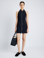 Proenza Schouler Front full length image of model wearing Emi Dress in Bi-Stretch Suiting in BLACK