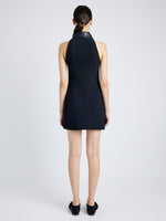Proenza Schouler Back full length image of model wearing Emi Dress in Bi-Stretch Suiting in BLACK
