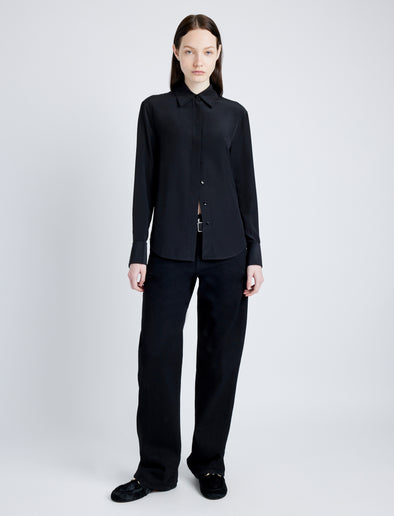 Proenza Schouler front image of model wearing Arabella Top in Eco Silk in BLACK