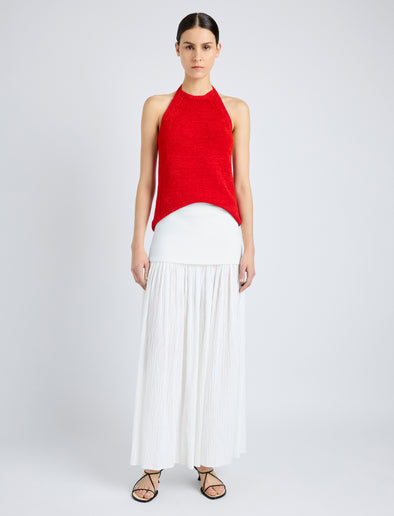 Proenza Schouler Front full length image of model wearing Leona Top in Viscose Ribbon Knit in RED