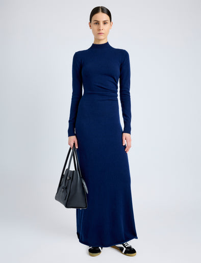 Proenza Schouler front image of model wearing Annette Dress in Cashmere Silk in navy