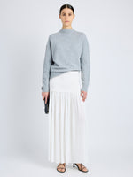 Proenza Schouler Front full length image of model wearing Bria Top in Cashmere Silk in GREY MELANGE