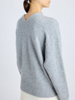Proenza Schouler Detail image of model wearing Bria Top in Cashmere Silk in GREY MELANGE