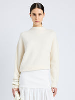Proenza Schouler Front cropped image of model wearing Bria Top in Cashmere Silk in IVORY