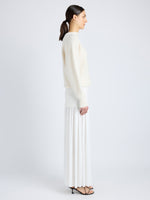 Proenza Schouler Side full length image of model wearing Bria Top in Cashmere Silk in IVORY