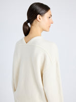 Proenza Schouler Detail image of model wearing Bria Top in Cashmere Silk in IVORY