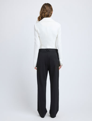 Proenza Schouler Back full length image of model wearing Marine Jacket in Bi-Stretch Suiting in Off White